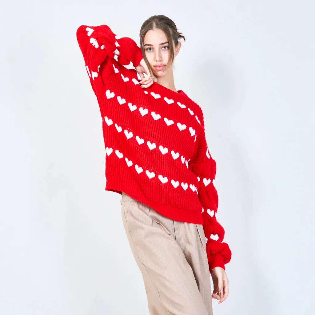 Heart pattern knit sweater wholesale