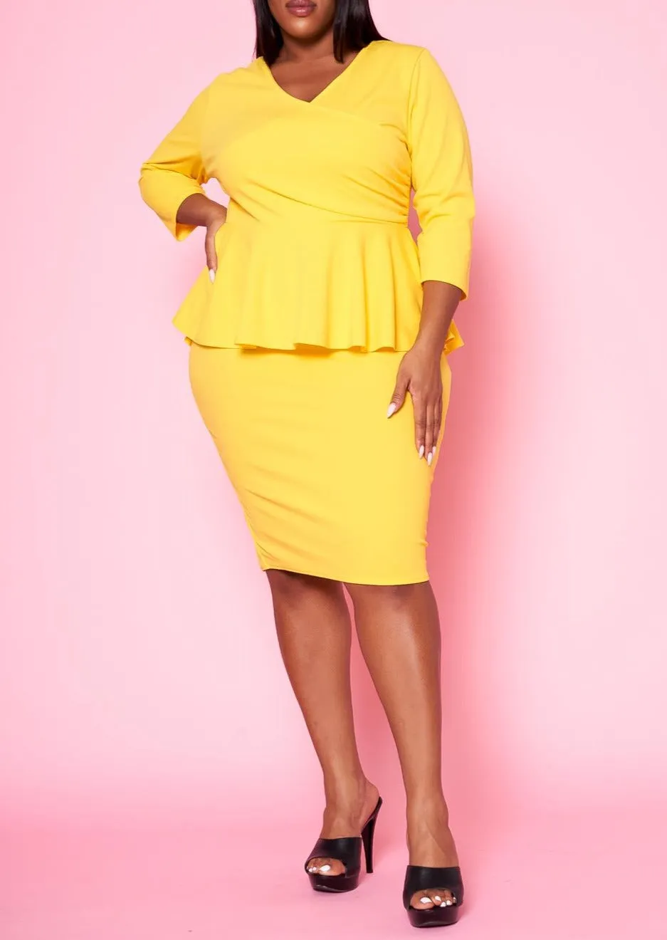 HI Curvy Plus Size Women Peplum Midi Dress