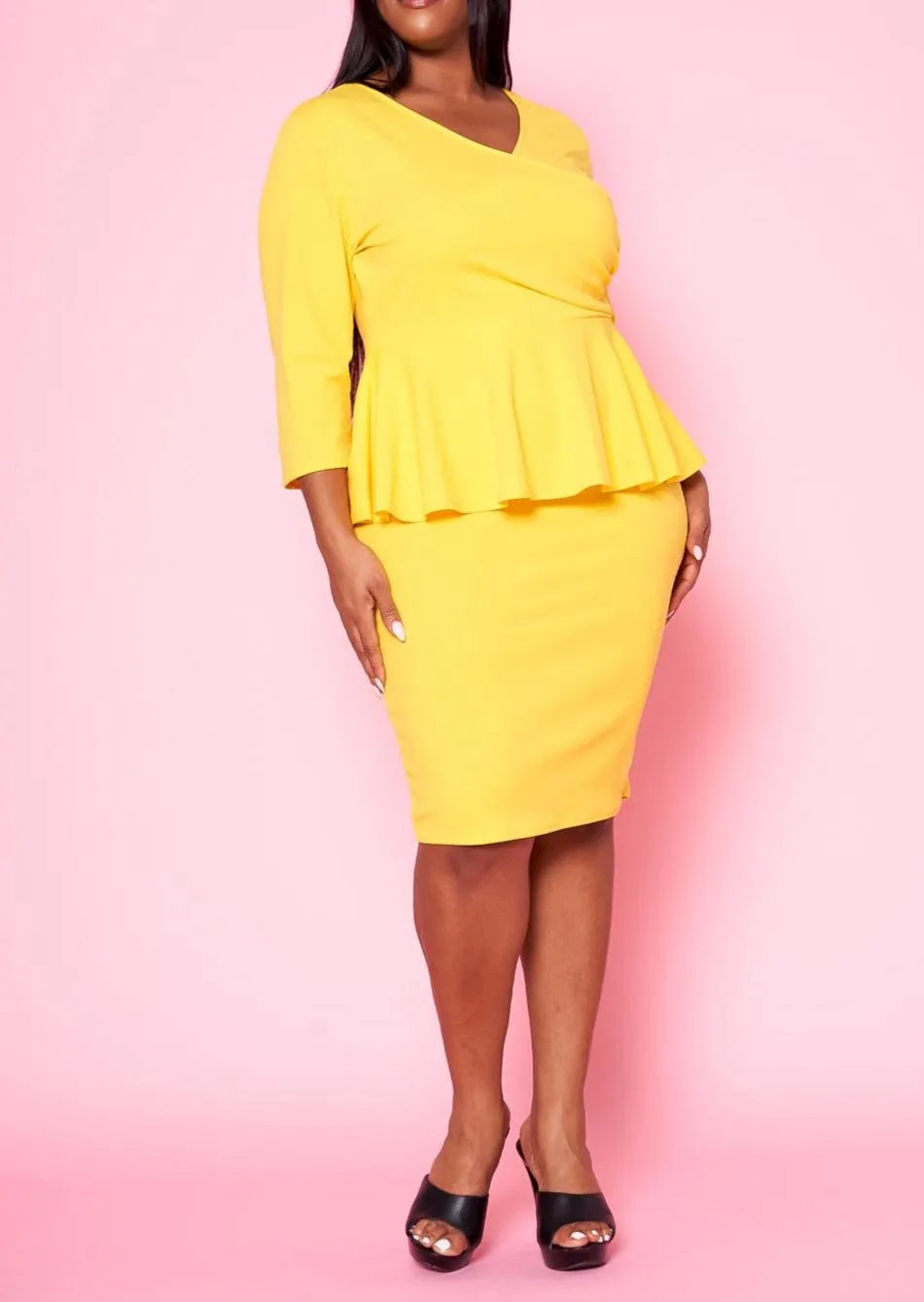 HI Curvy Plus Size Women Peplum Midi Dress