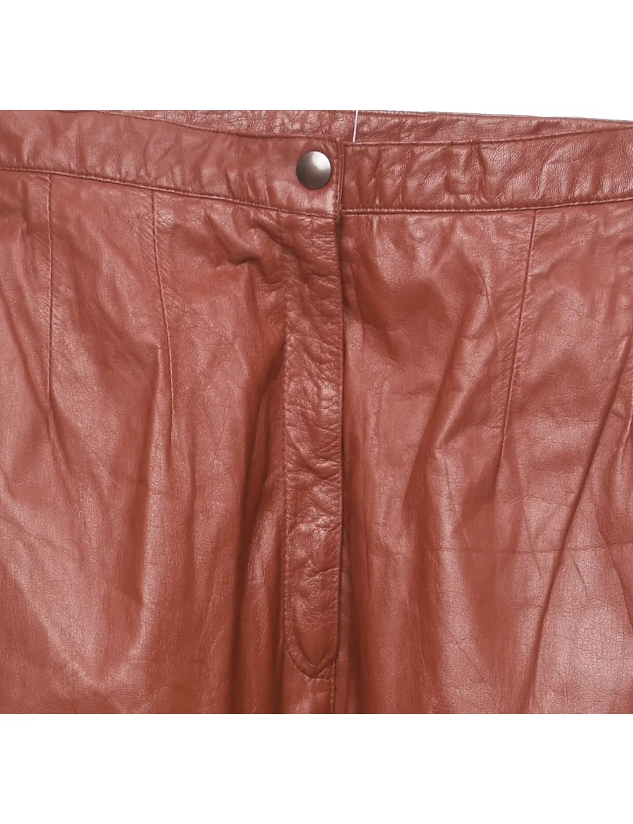 High Waist Maroon Vintage Leather Trousers - W26 L30