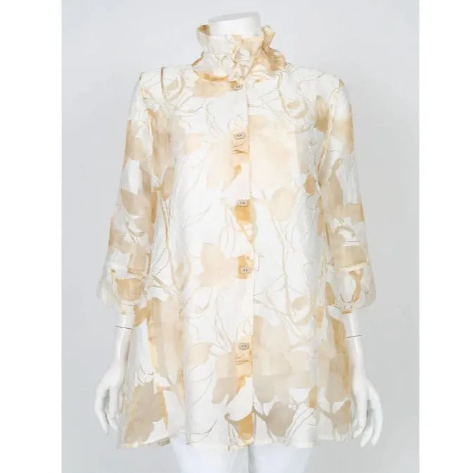 IC Collection Effortless Elegance Sheer Floral Blouse in Beige - 2277J-BG