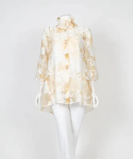 IC Collection Effortless Elegance Sheer Floral Blouse in Beige - 2277J-BG