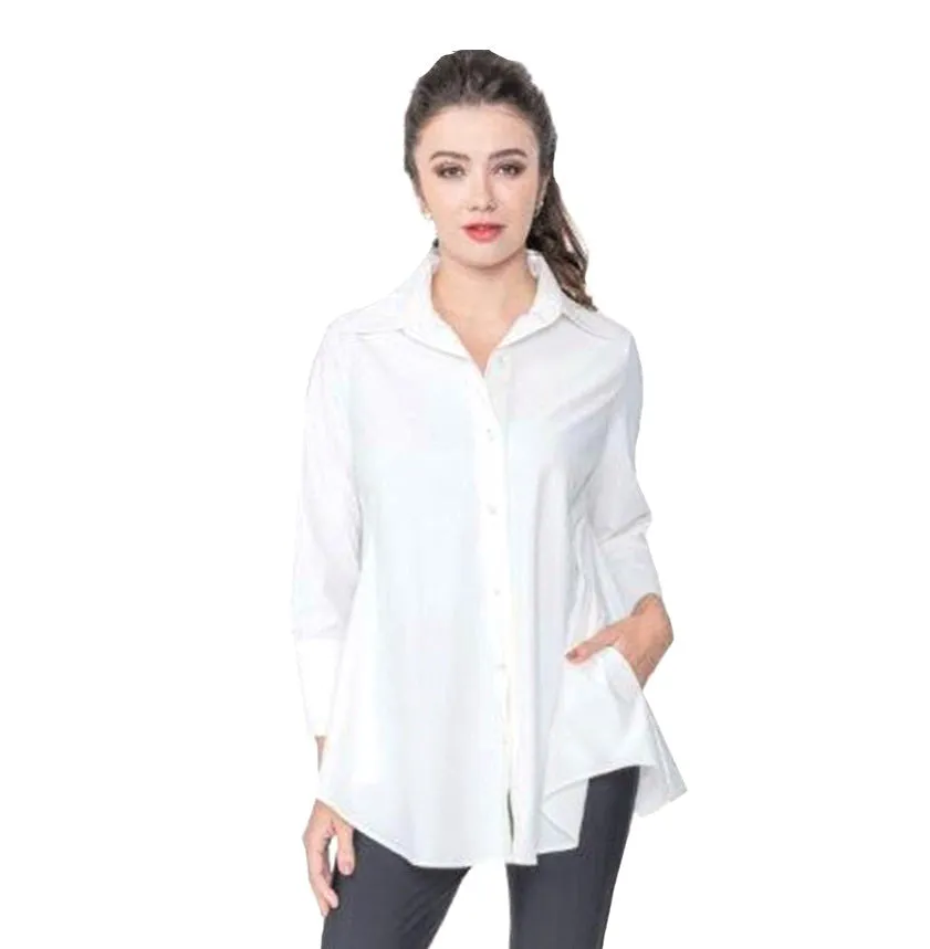 IC Collection High-Low Shirt w/Pockets in White - 3778B-WT