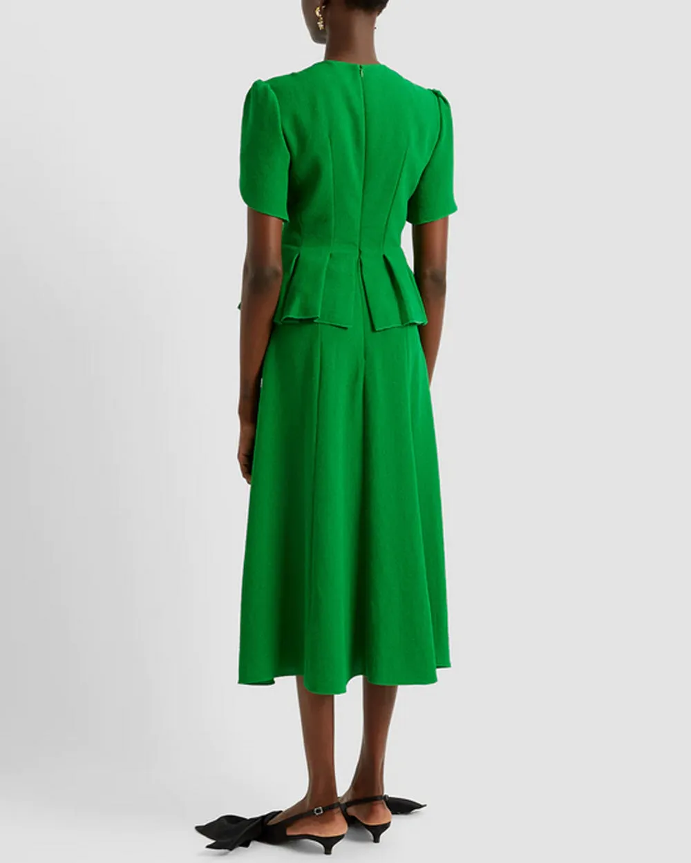 Kelly Green Tulip Sleeve Peplum Midi Dress