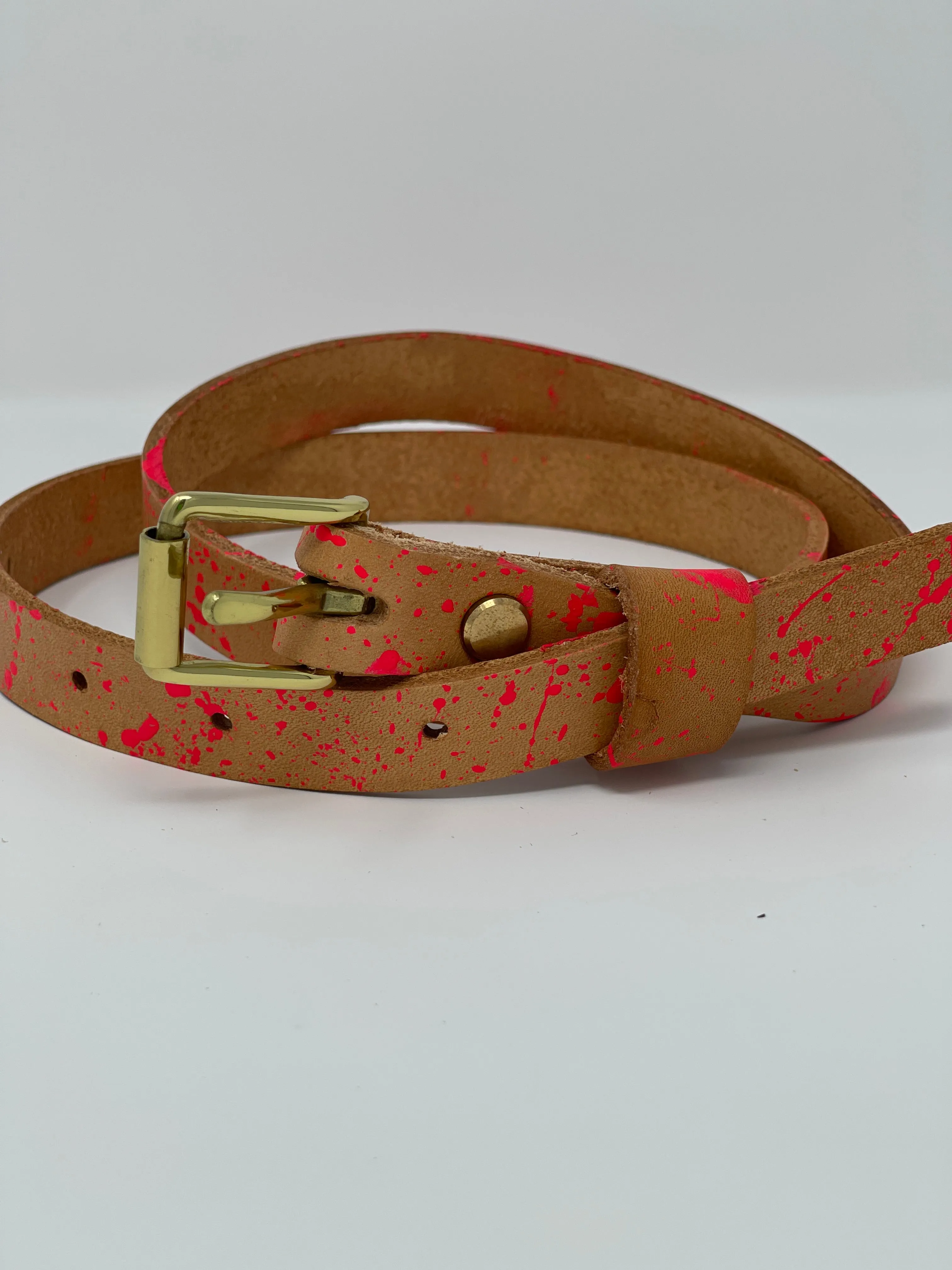 Le Belt 3/4" Classic Leather Belt - Le Splat Neon BB Pink Edition