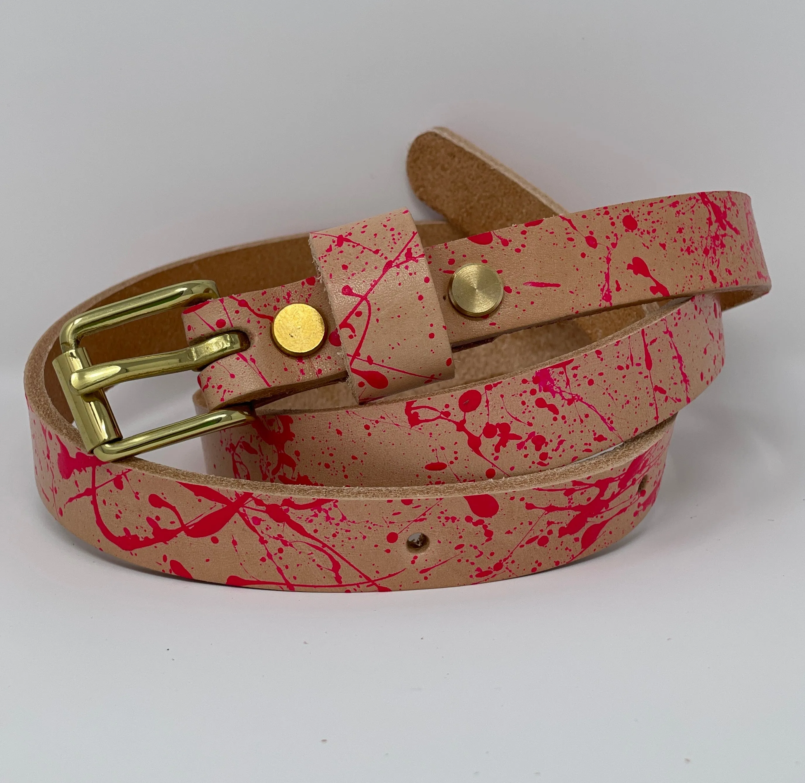 Le Belt 3/4" Classic Leather Belt - Le Splat Neon BB Pink Edition