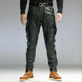 Luxury  Cowskin Genuine Leather Slim Capris Windproof Trousers