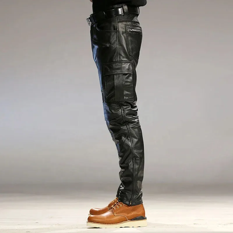 Luxury  Cowskin Genuine Leather Slim Capris Windproof Trousers