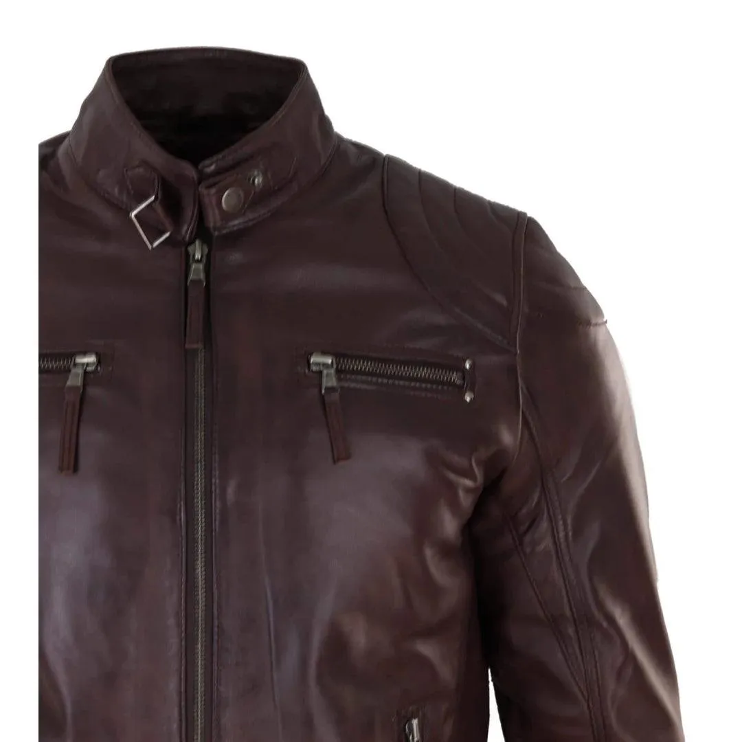 Mens Biker Zip Jacket Real Leather Casual Light Short Classic Retro Motorcycle