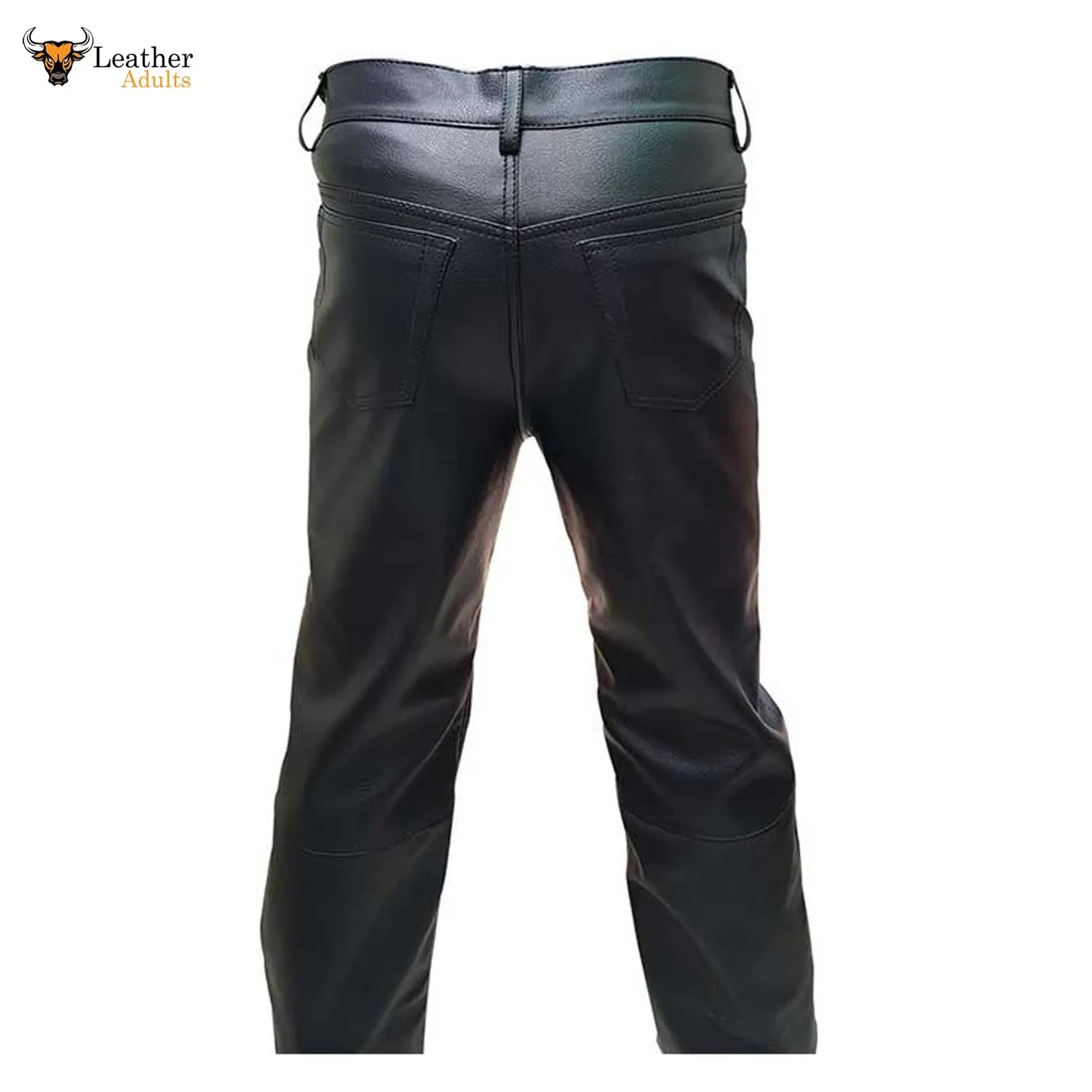 Mens Black Cow Leather Sleek and Sexy 501 Style Jeans BLUF Pants Bikers Trousers