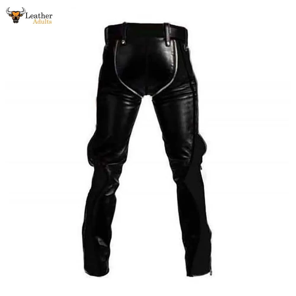 Mens Black Cowhide Leather Bondage Jeans BLUF Breeches Trousers Pants Bikers Jeans