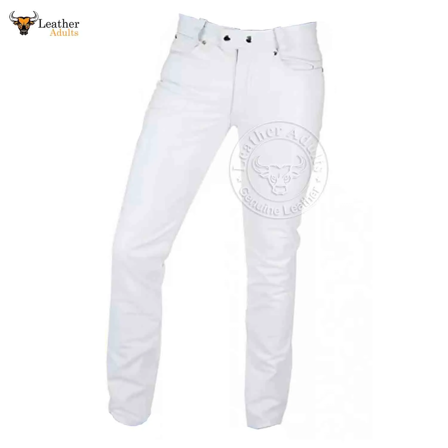 Men's White Genuine Leather Seamless Skinny Pants Five pockets Jeans Style Premium Kink Trousers