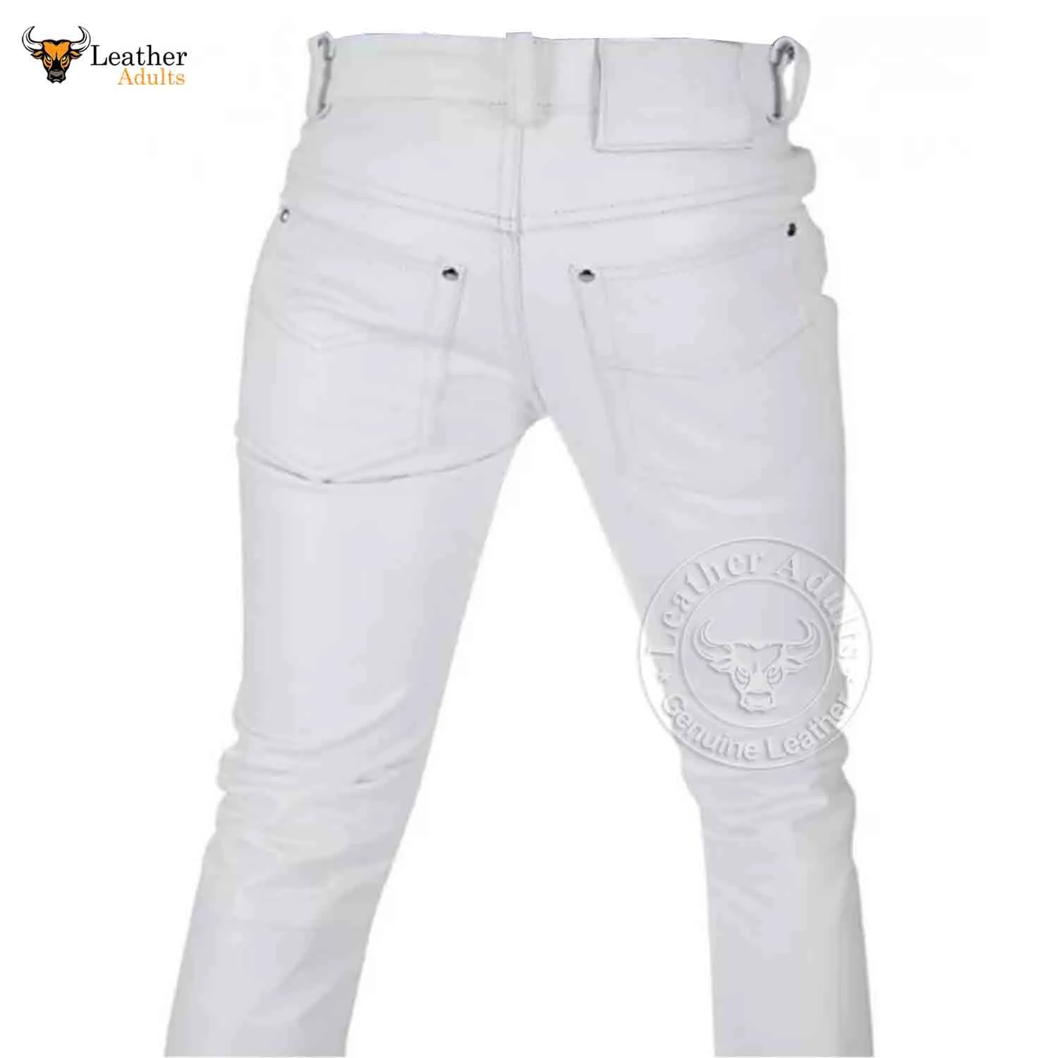 Men's White Genuine Leather Seamless Skinny Pants Five pockets Jeans Style Premium Kink Trousers