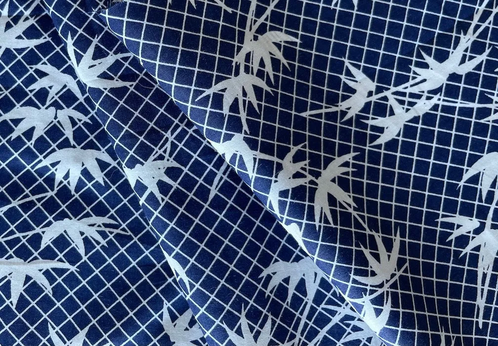 Navy Silhouetted Bamboo Leaves Cotton  (Made in Japan)