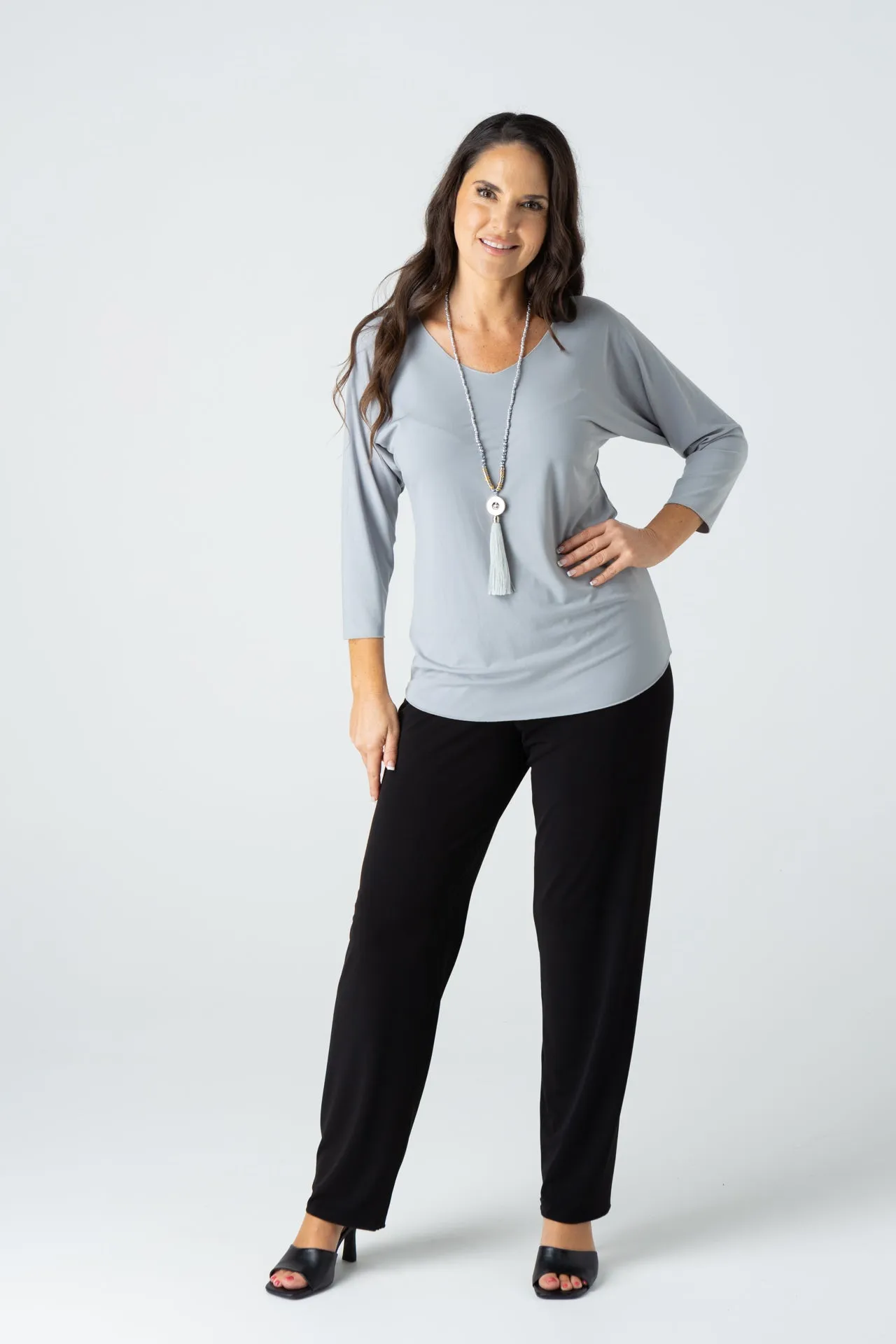 Pewter Jersey 3/4 Sleeve Top