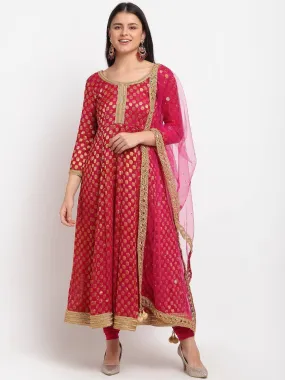 Pink Red Anarkali Suit Set with Dupatta