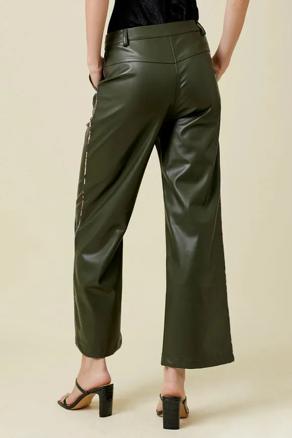 Piping Faux Leather Trousers Du. Olive