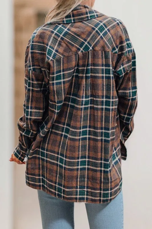 Plaid Print Chest Pockets Buttoned Shacket