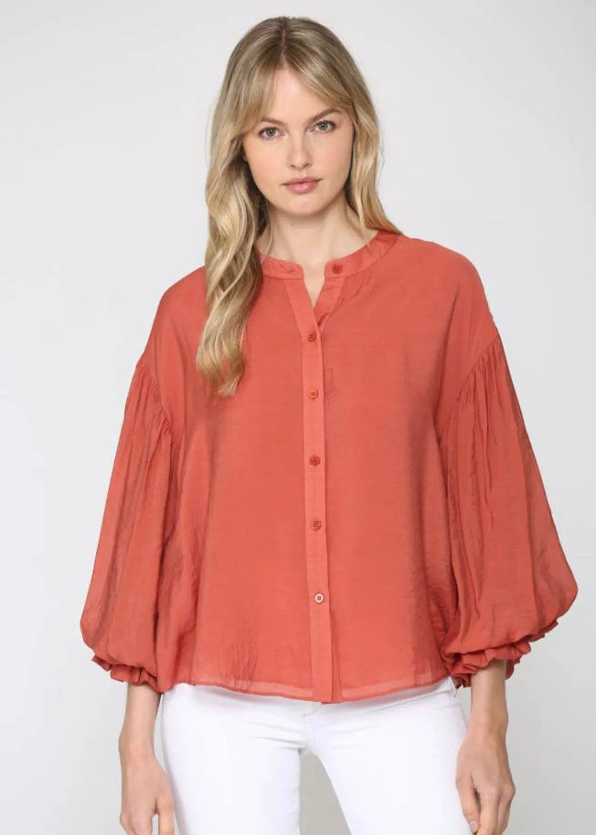 Puff Sleeve Button-Down Blouse