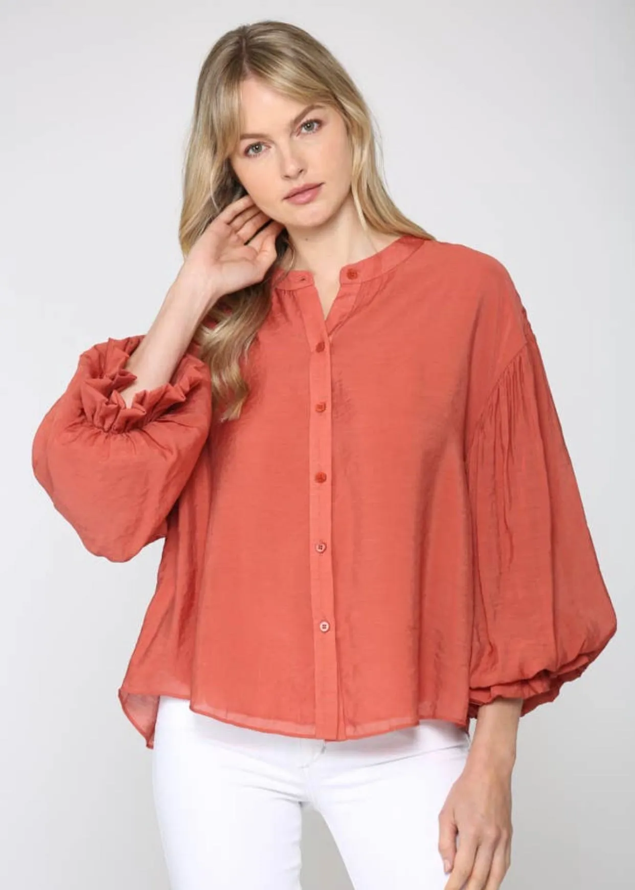 Puff Sleeve Button-Down Blouse