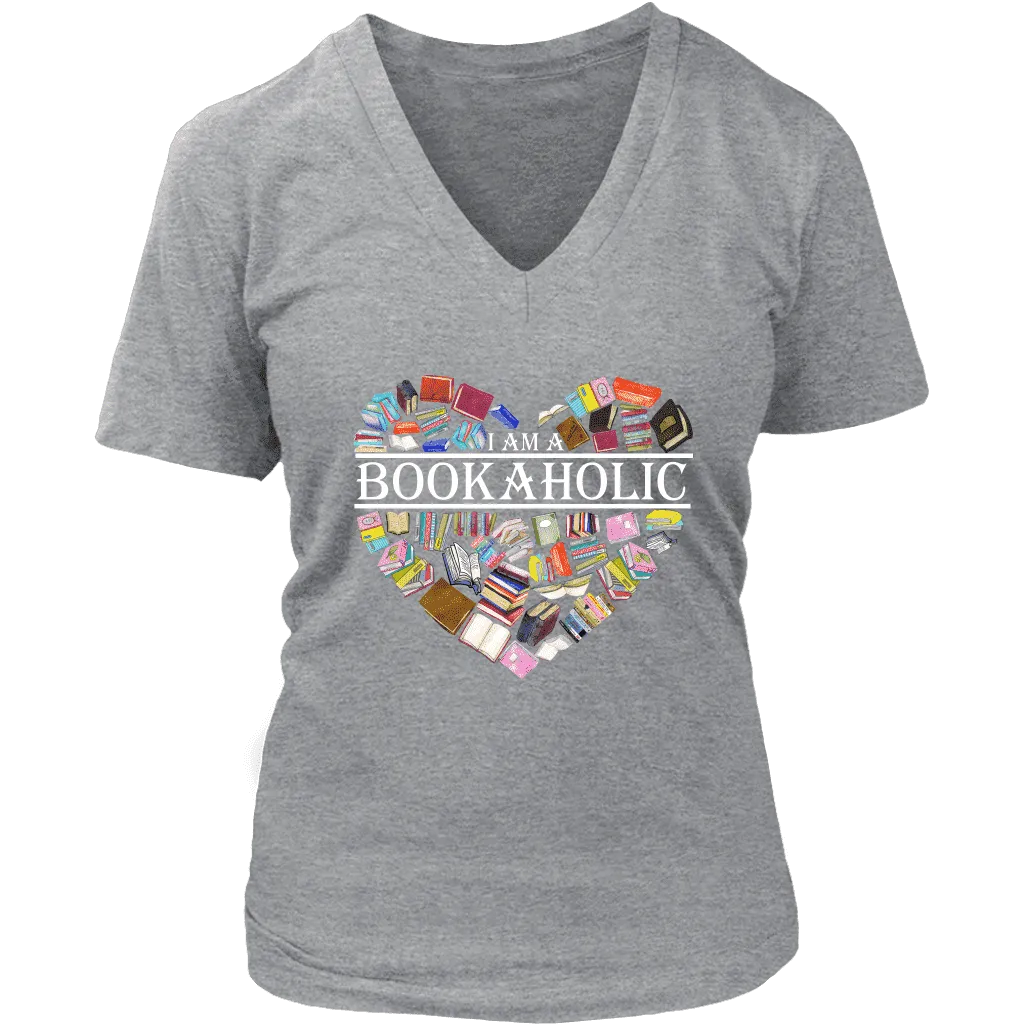 "I am a bookaholic" V-neck Tshirt