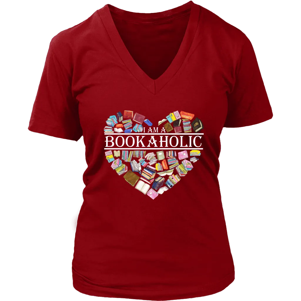 "I am a bookaholic" V-neck Tshirt