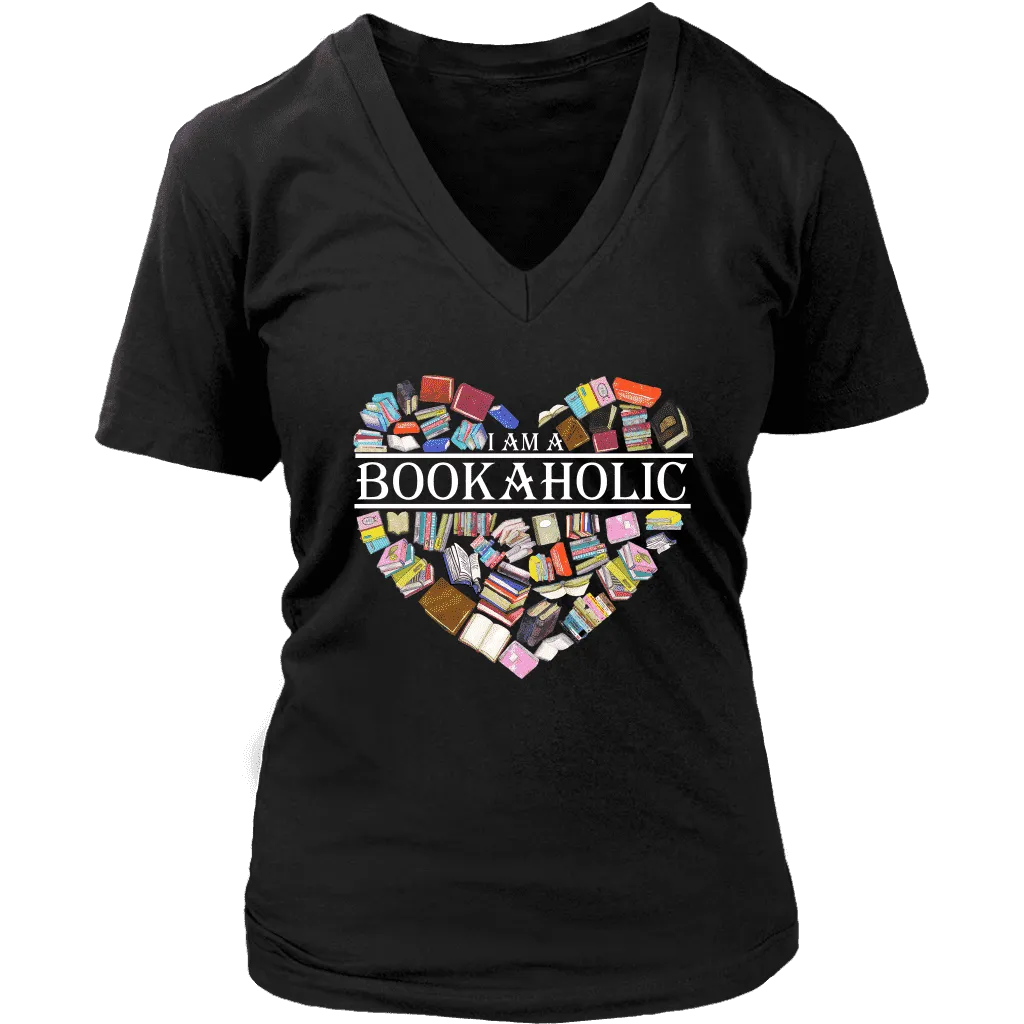 "I am a bookaholic" V-neck Tshirt