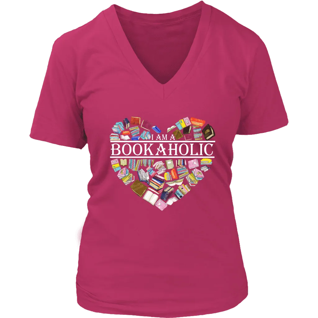 "I am a bookaholic" V-neck Tshirt