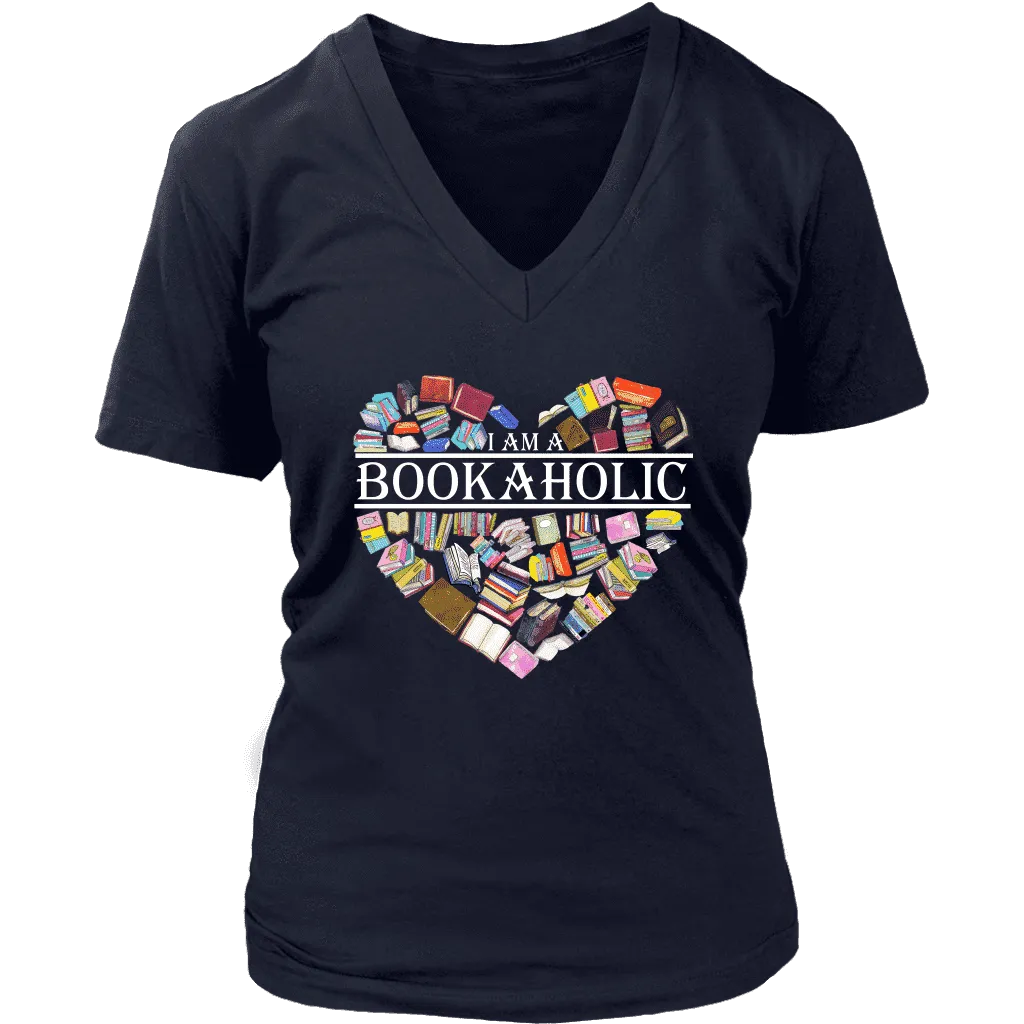 "I am a bookaholic" V-neck Tshirt