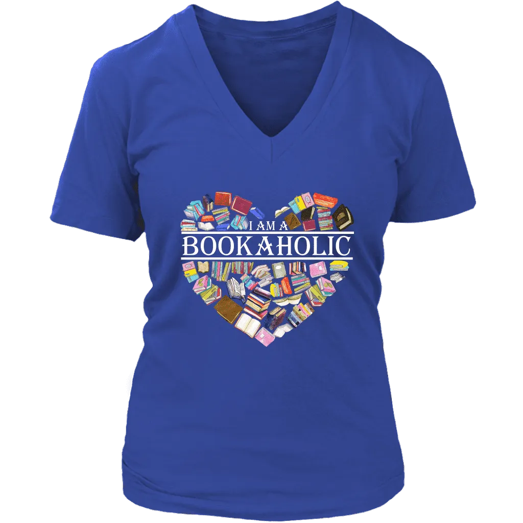 "I am a bookaholic" V-neck Tshirt