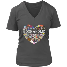 "I am a bookaholic" V-neck Tshirt