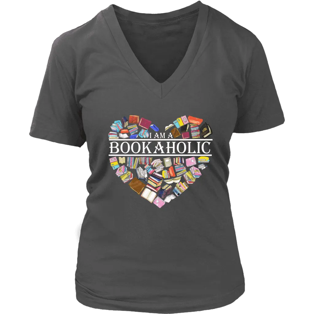 "I am a bookaholic" V-neck Tshirt