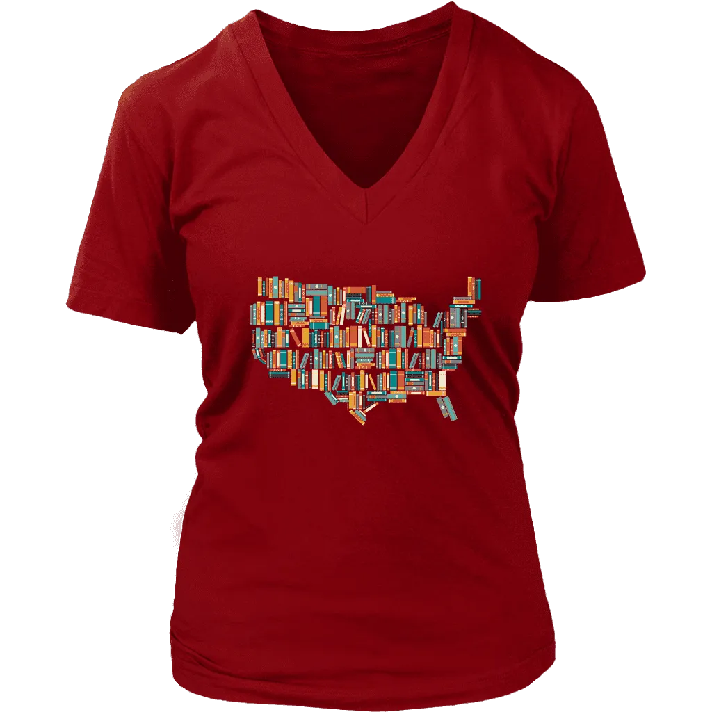 "USA Bookish Map" V-neck Tshirt