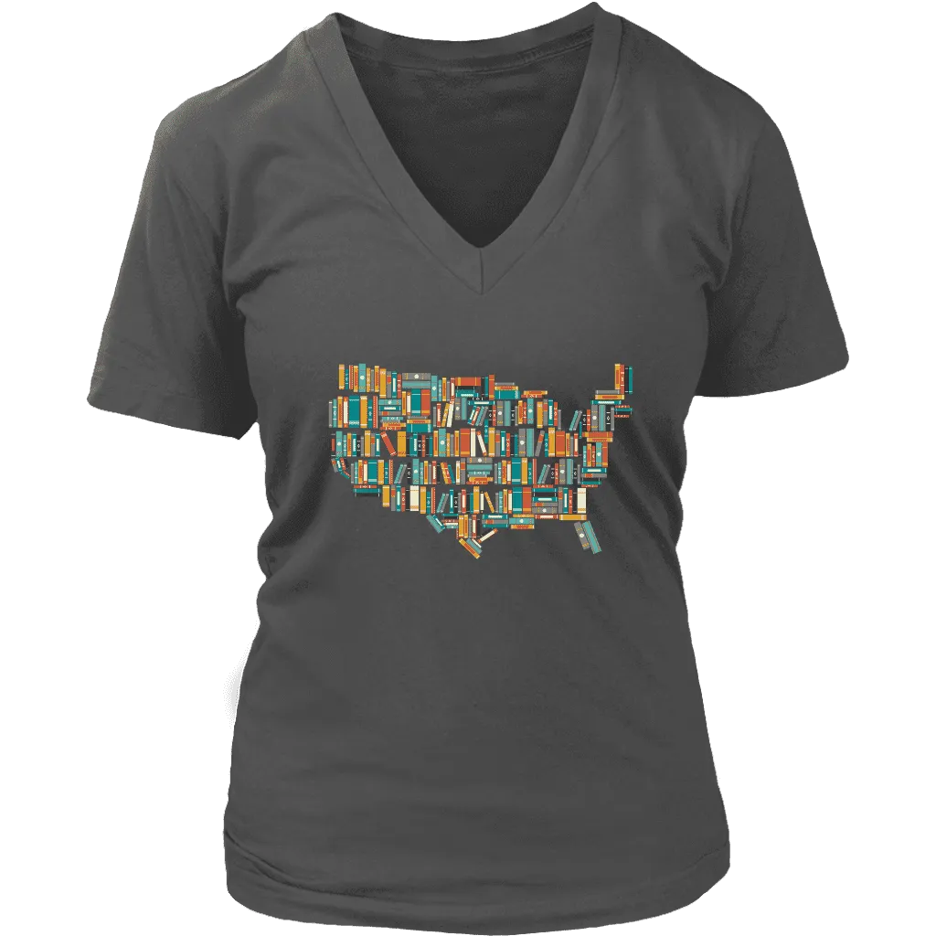 "USA Bookish Map" V-neck Tshirt