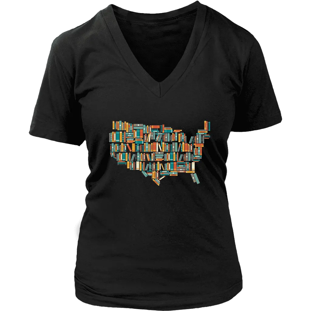 "USA Bookish Map" V-neck Tshirt