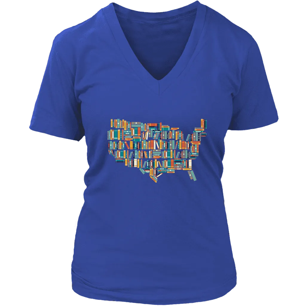 "USA Bookish Map" V-neck Tshirt