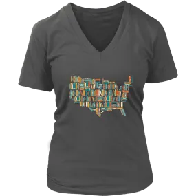 "USA Bookish Map" V-neck Tshirt