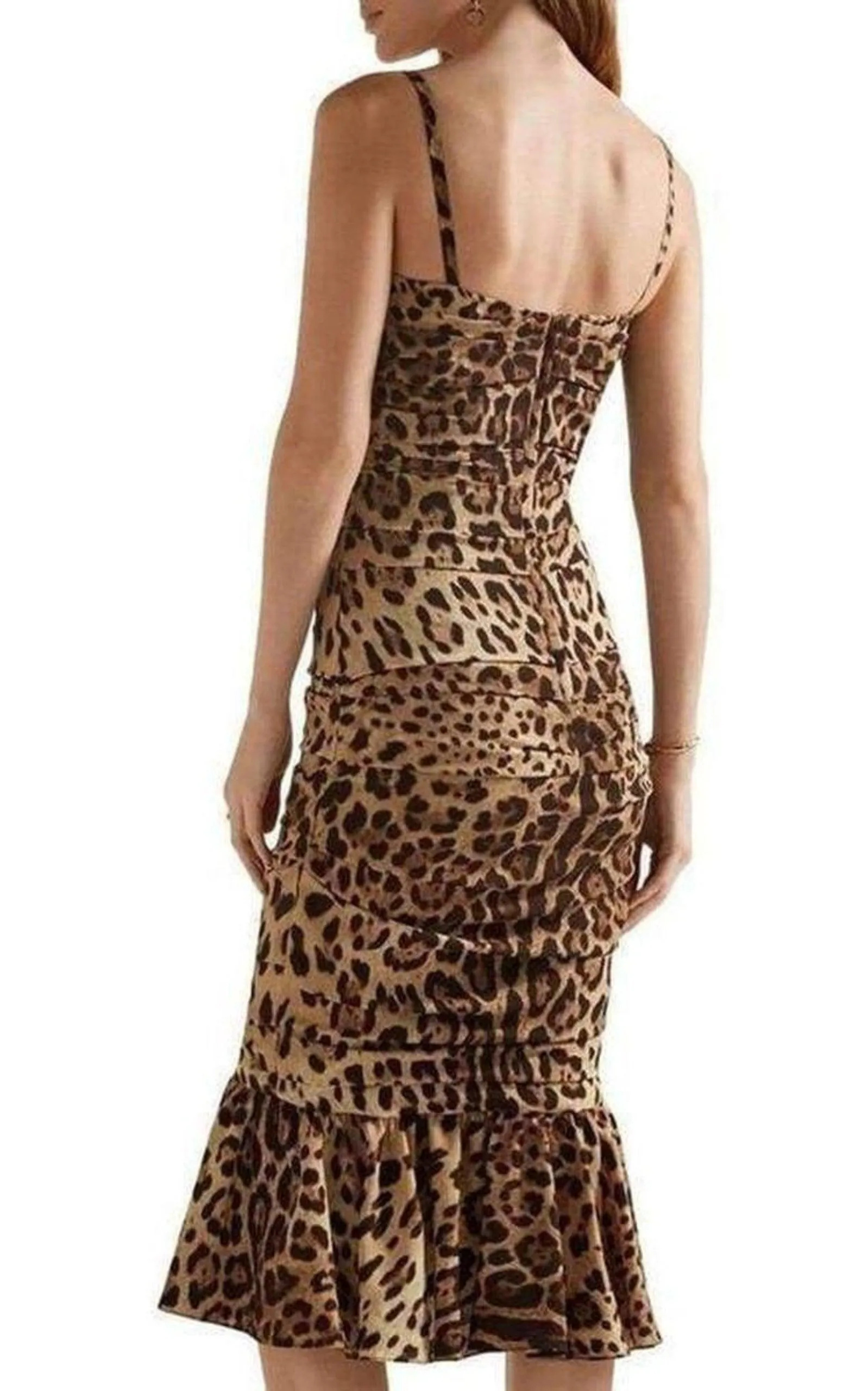 Ruched Leopard Print Silk Cady Midi Dress