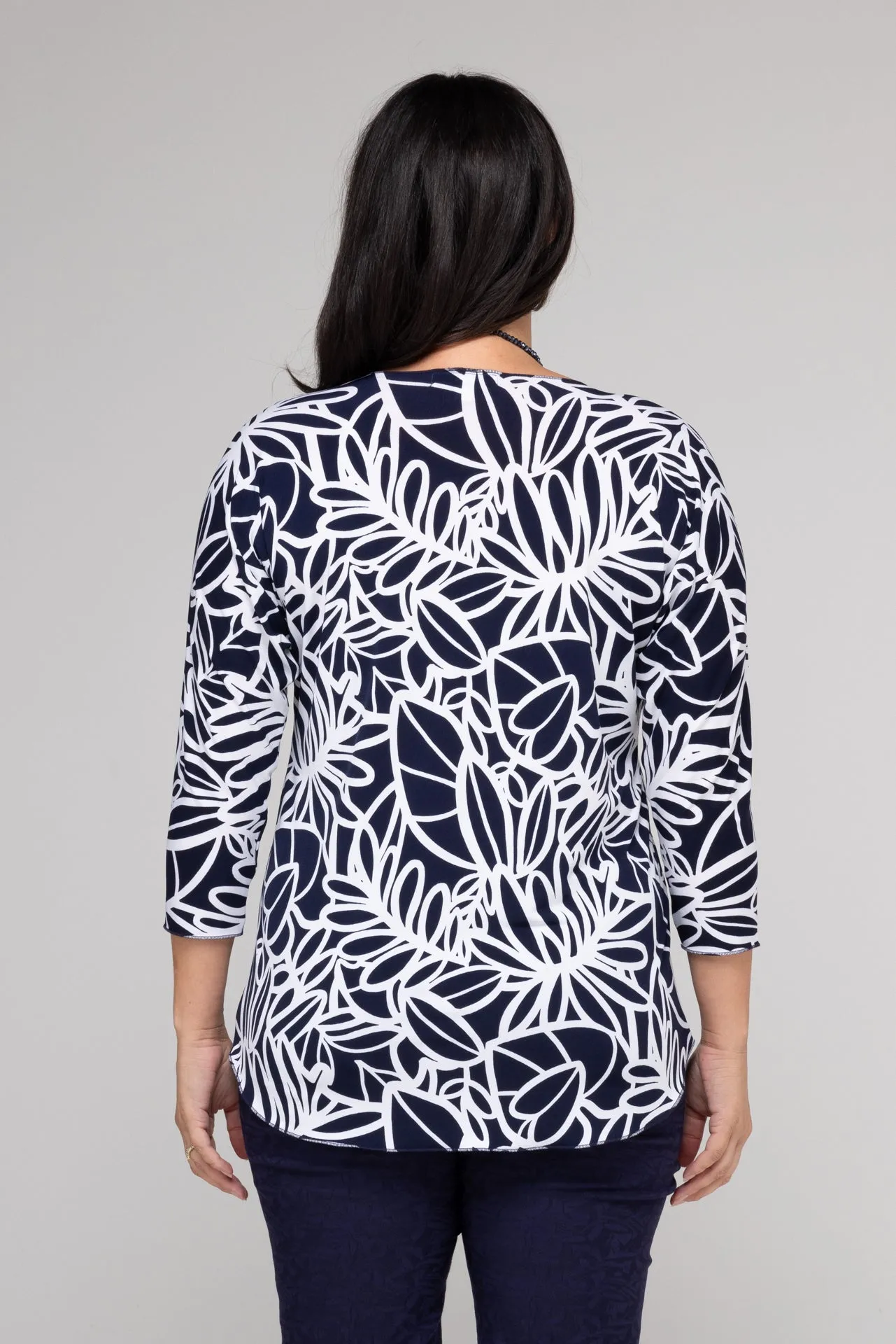 Scribble Print 3/4 Sleeve Jersey Top