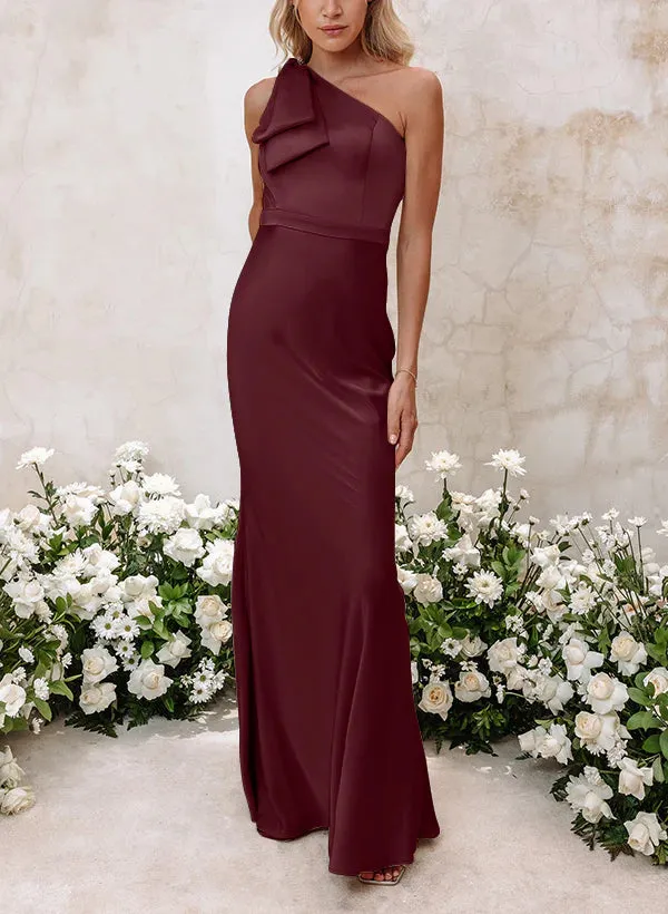 Sheath/Column One-Shoulder Floor-Length Long Bridesmaid Dresses