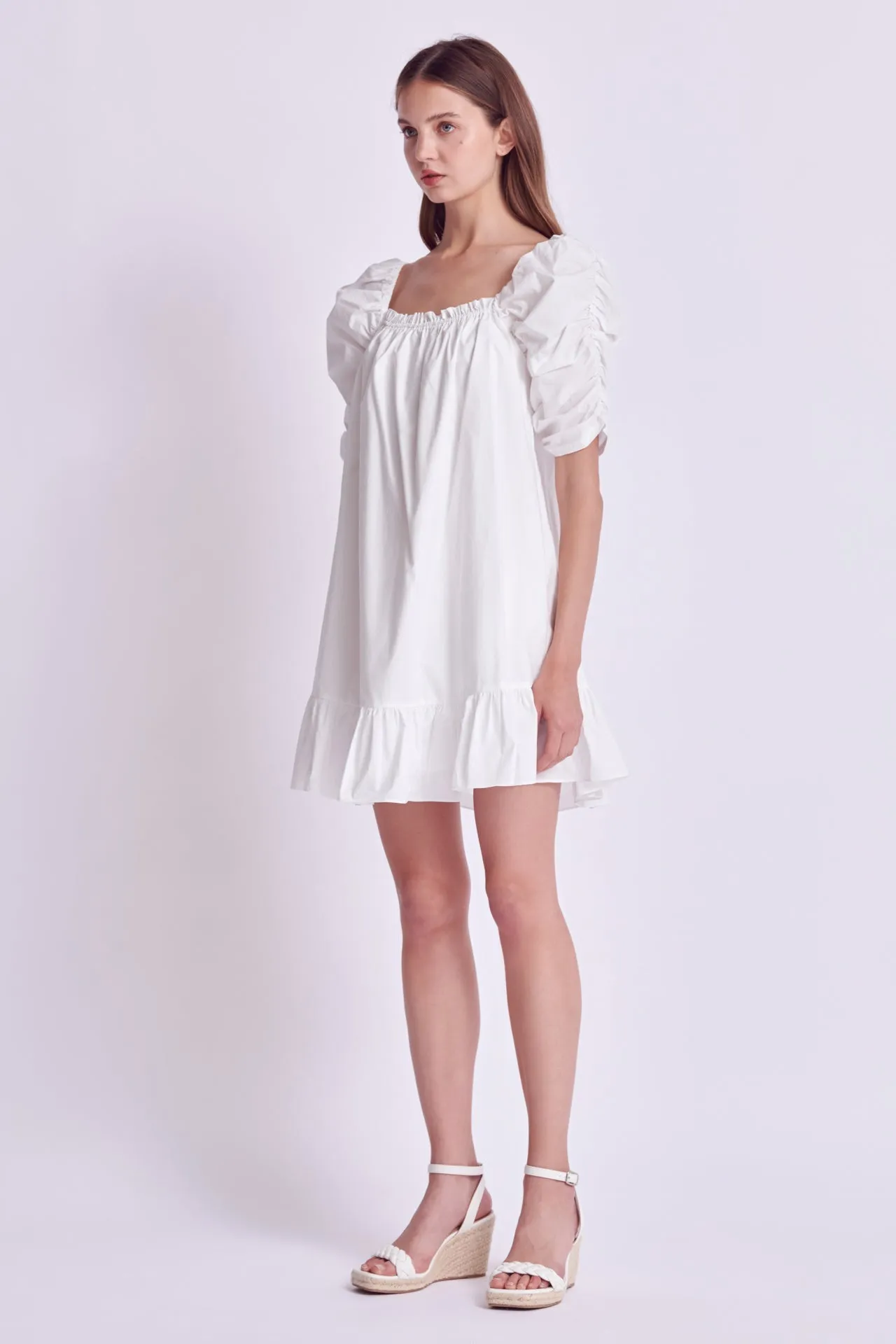 Shirred Puff Sleeve Mini Dress