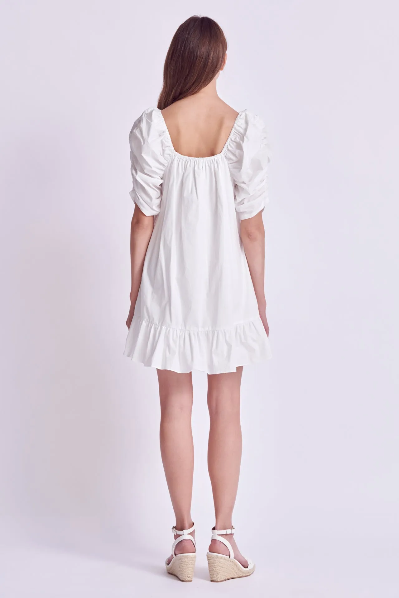 Shirred Puff Sleeve Mini Dress