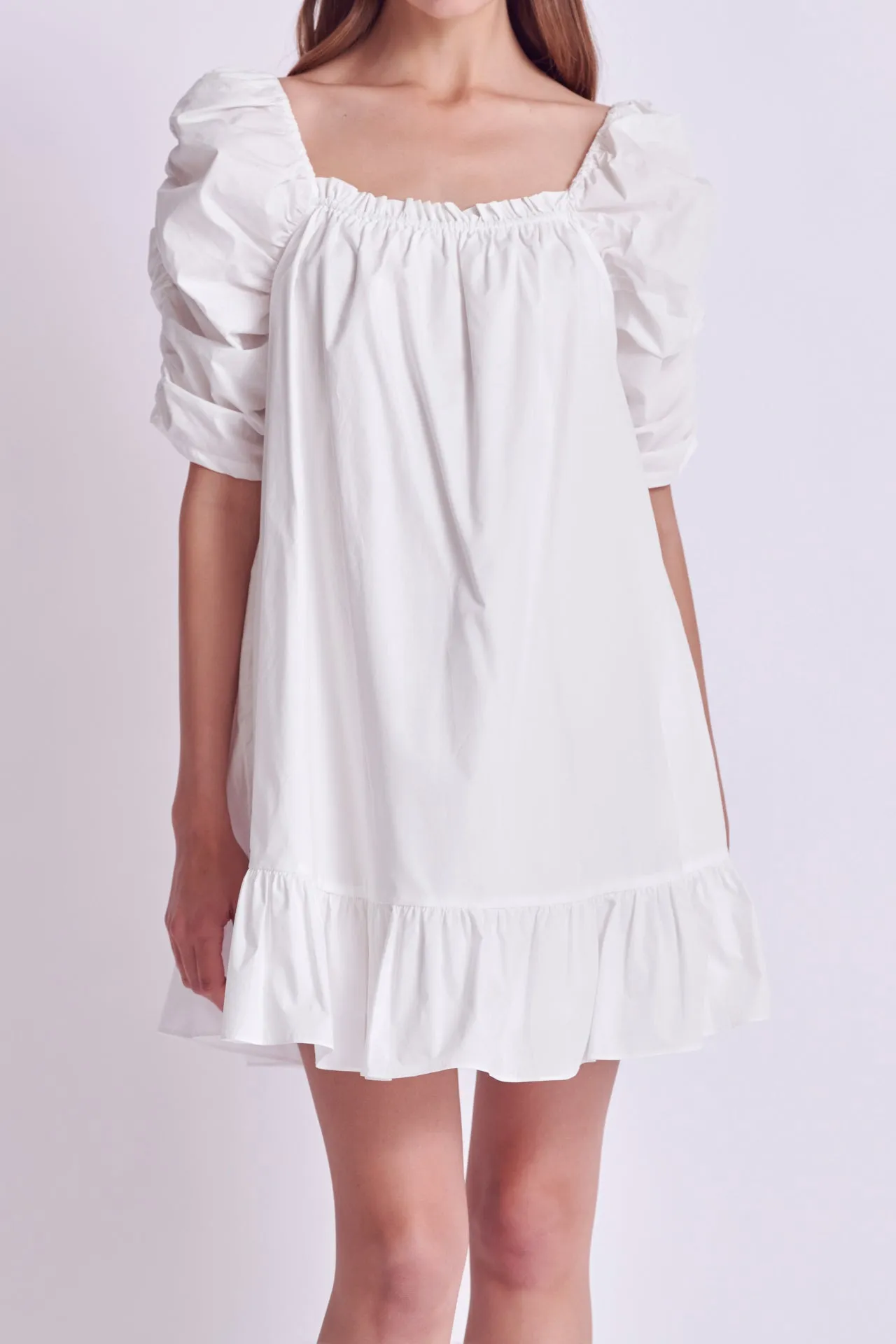 Shirred Puff Sleeve Mini Dress