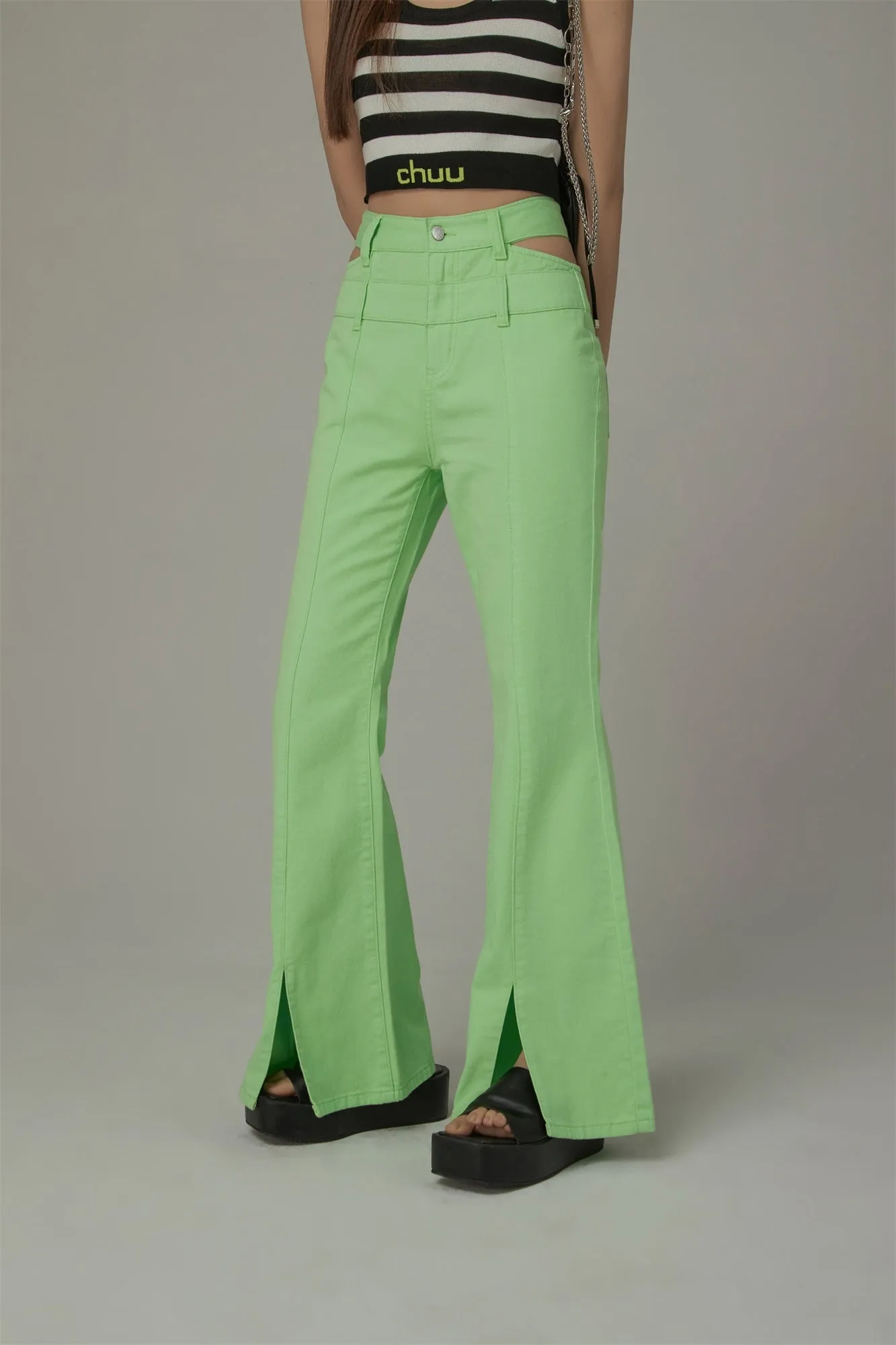 Side And Front Slits Bootcut Pants