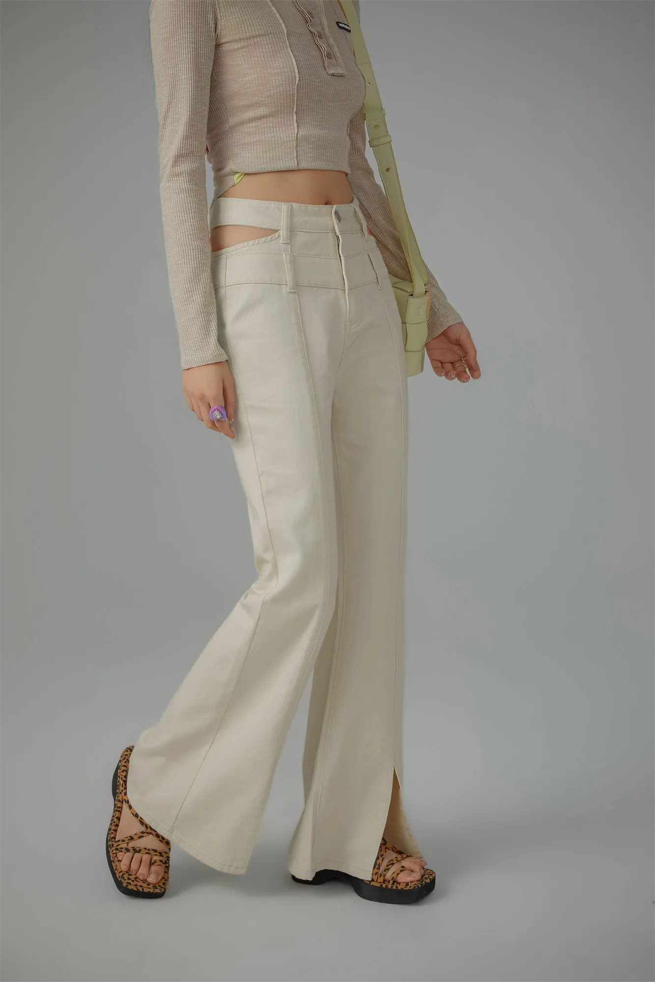 Side And Front Slits Bootcut Pants