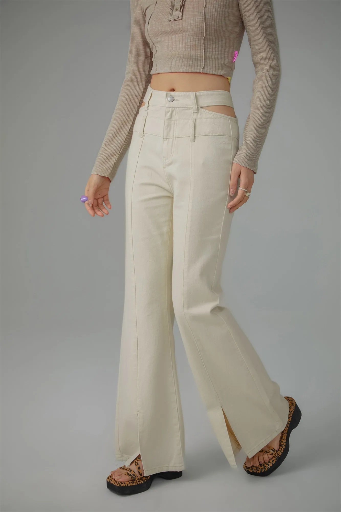 Side And Front Slits Bootcut Pants