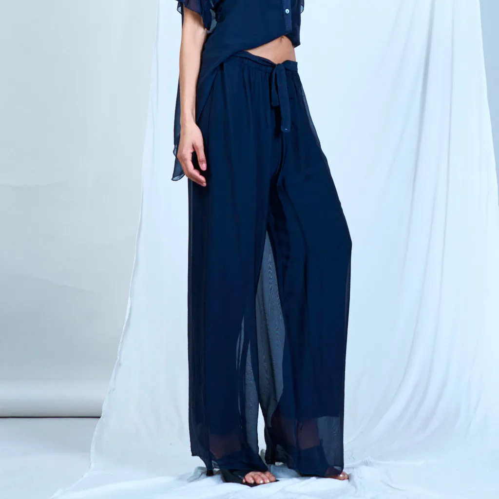 Silk chiffon sleek charcoal drawstring palazzo pants wholesale