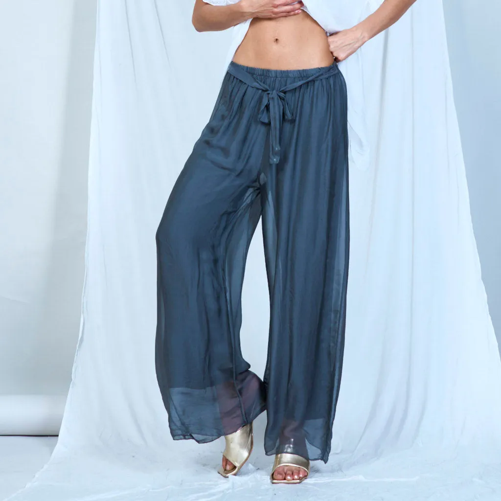 Silk chiffon sleek charcoal drawstring palazzo pants wholesale