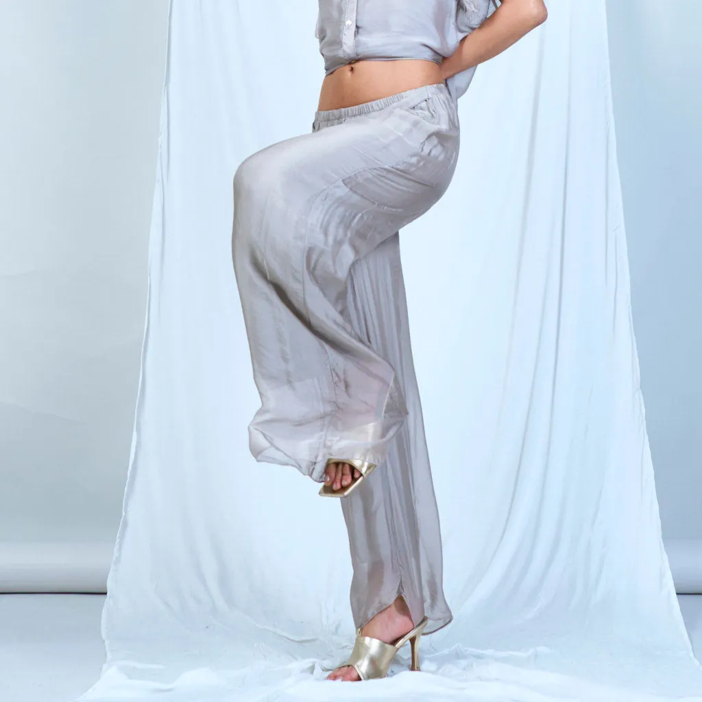 Silk chiffon sleek charcoal drawstring palazzo pants wholesale