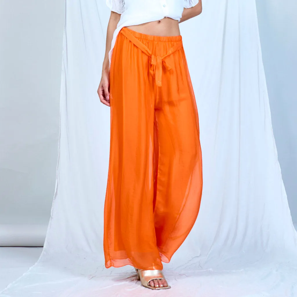 Silk chiffon sleek charcoal drawstring palazzo pants wholesale